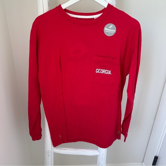 Georgia Red Long Sleeve Crew Neck Pocket Tee Shirt Size Small - Picture 1 of 14